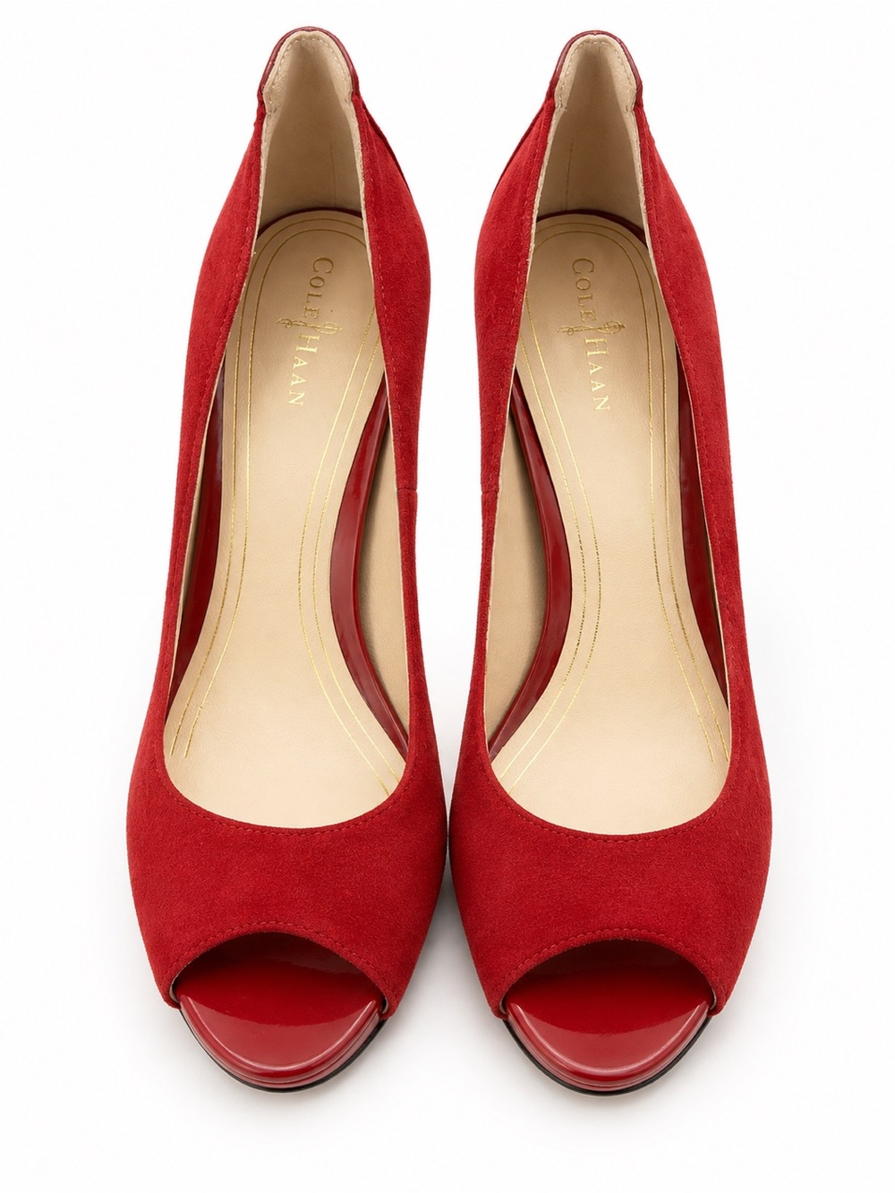 Cole Haan Red Suede Peep-Toe Heels